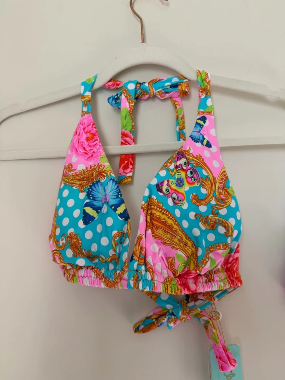 Luli Fama Neon colorful Paisley Print Bikini top and bottom Set